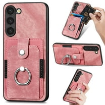 Feishell for Samsung Galaxy S21 Wallet Case with Elastic Card Holder,Premium PU Leather Shockproof TPU Bumper 360° Rotation Finger Ring Holder Kickstand Anti-Scratch Protective Phone Case,Pink