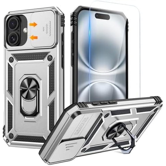 MYKOMI for iPhone 14 Plus Case with Screen Protector - Slide Camera Cover Phone Case with Ring Stand, Heavy Duty Military Grade Shockproof Rugged Bumper for iPhone 14 Plus Accessories