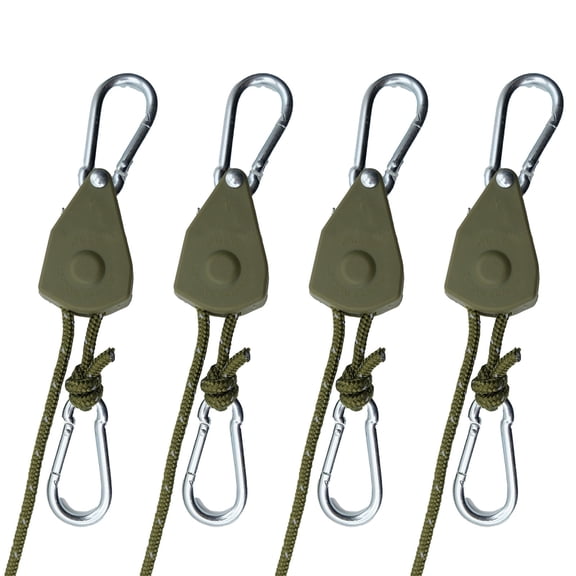 Keovoker 13 ft Retractable Ratchet Straps 4-pack, 75 lbs Heavy Duty Tie-Downs with Carabiner Hooks, Army Green