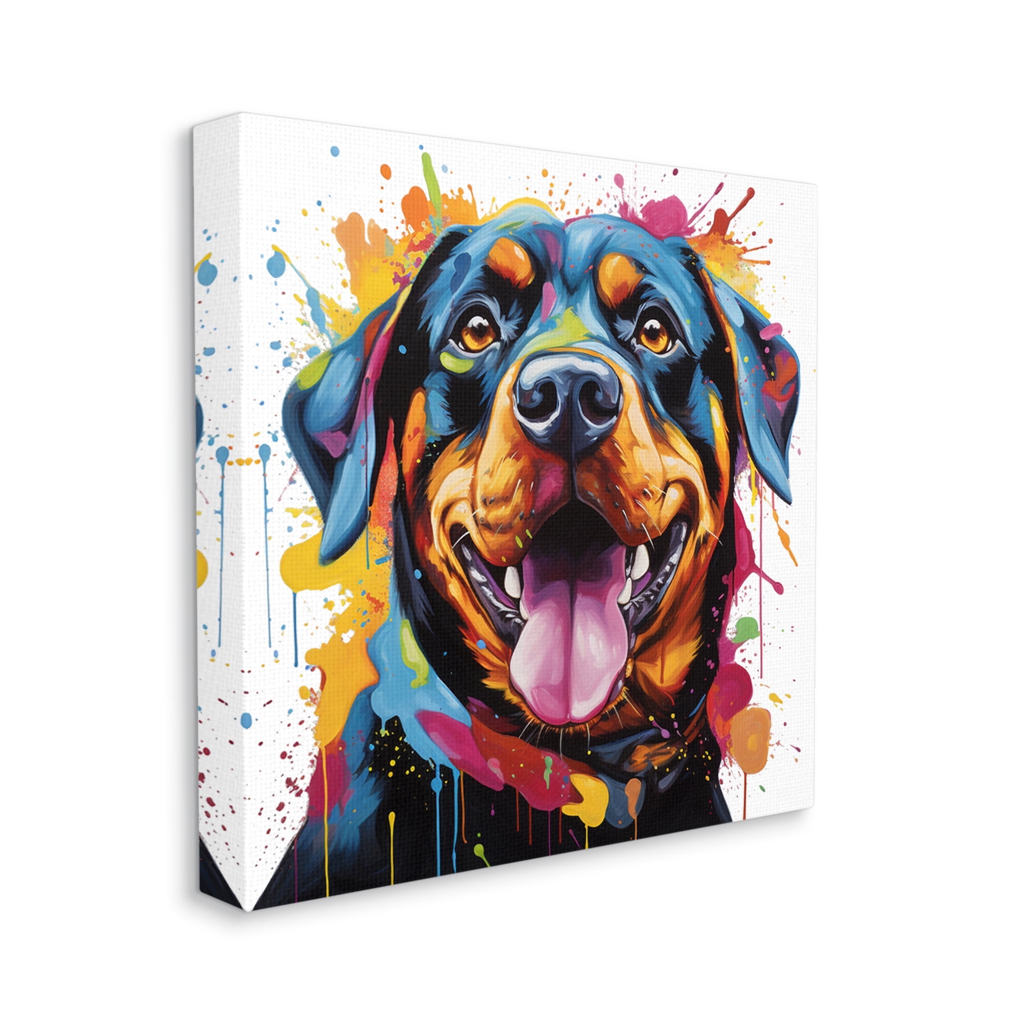 Stupell Industries Rottweiler with Paint Splash Animals & Insects Painting Gallery Wrapped Canvas Art Print Wall Art, 30 x 30