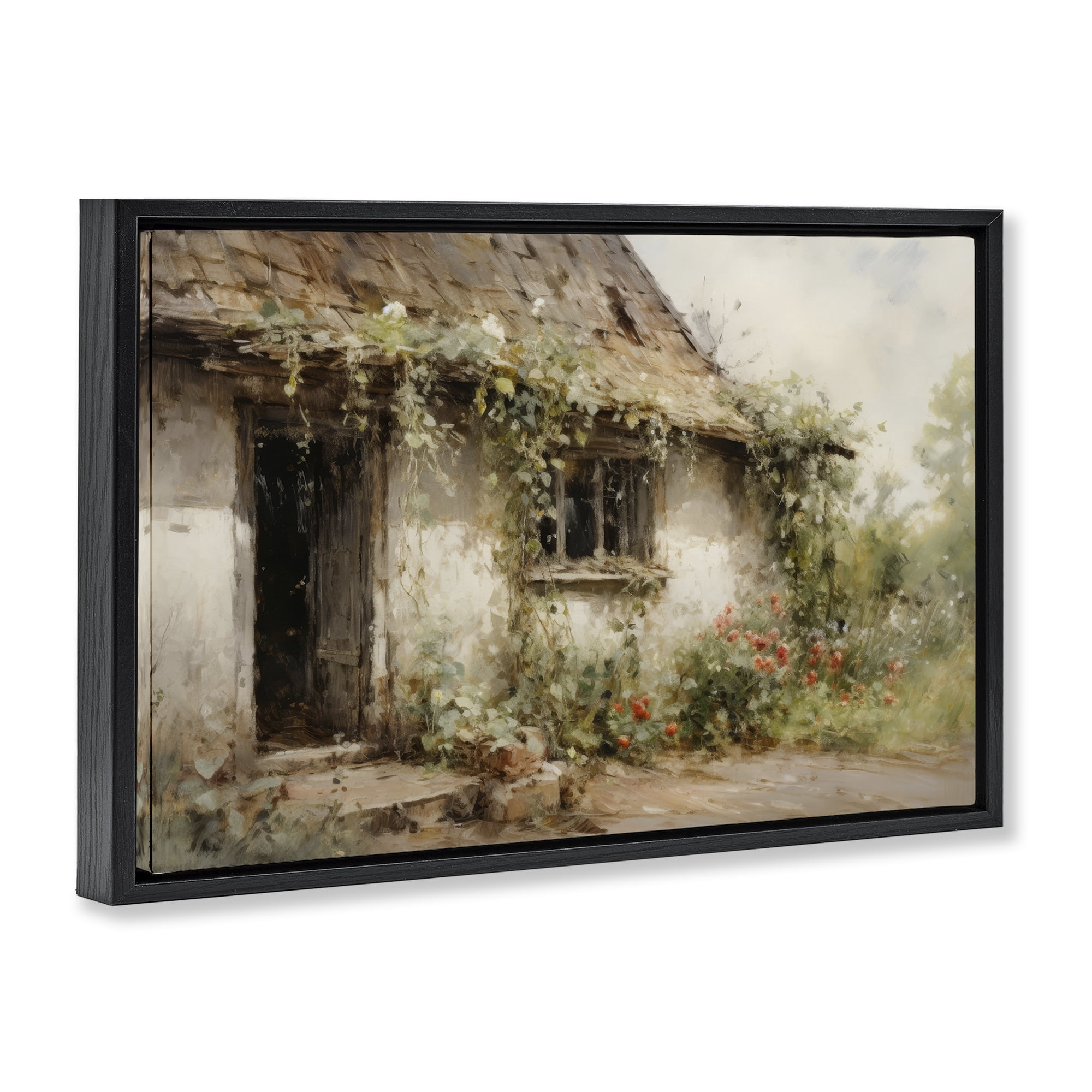Stupell Industries Reclaimed By Nature Town & City Painting Black Floater Framed Canvas Art Print Wall Art, 25 x 17