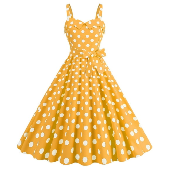 Fshinging Womens Summer Dresses 2025 1950s Vintage Polka Dot Vintage Cocktail Party Swing Rockabilly Sleeveless Flowy Dress