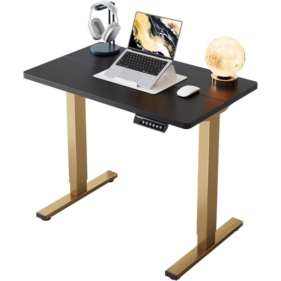 32" Electric Adjustable Height Standing Desk with 4 Memory Settings, Black and Gold Frame