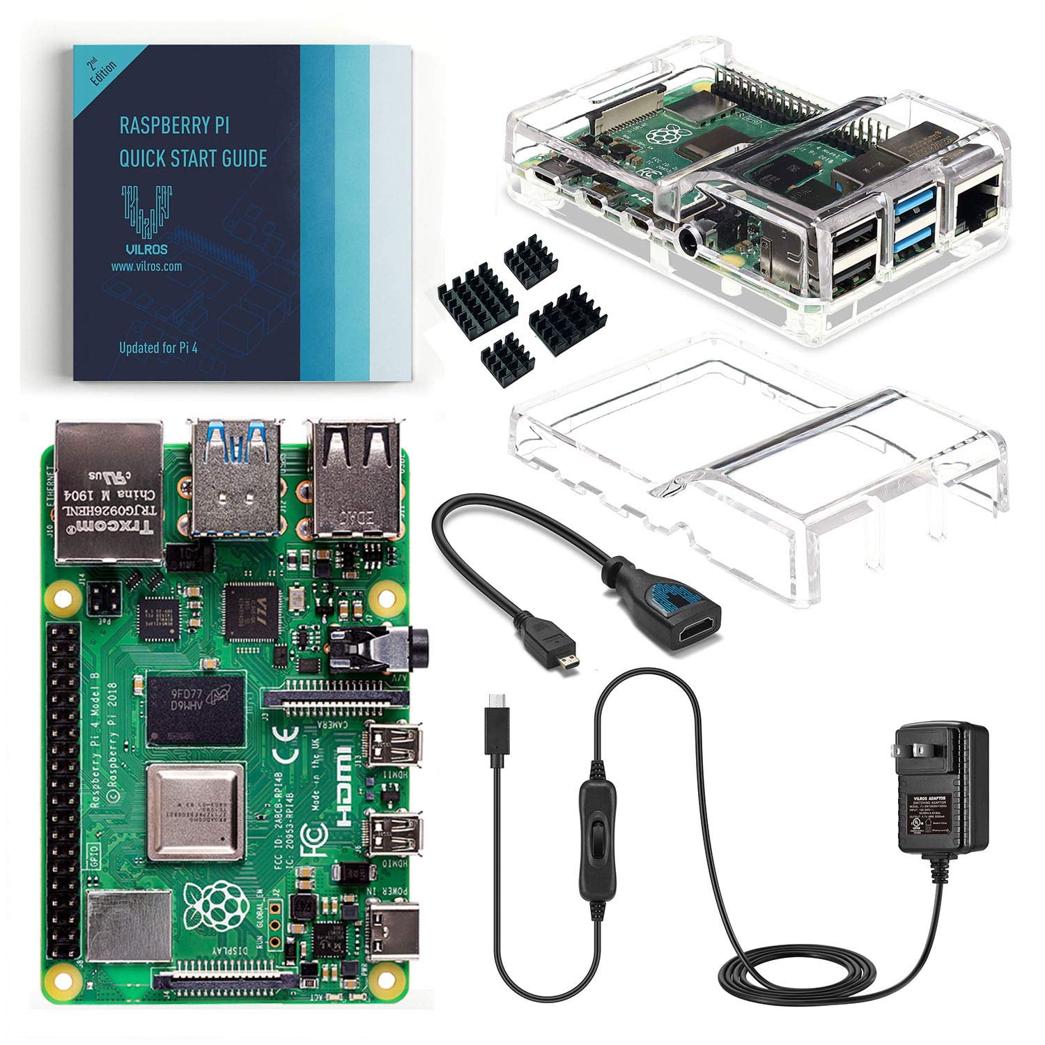 Vilros Raspberry Pi 4 Basic Kit with Dual Cover Clear Case (4GB ...