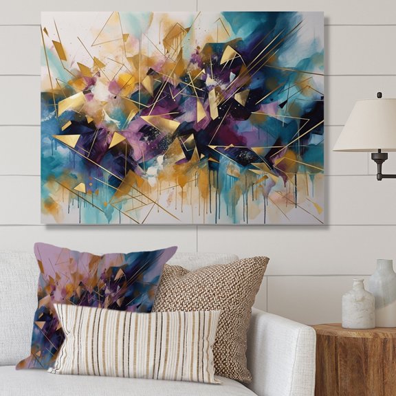 DESIGN ART Designart "Golden Explosion Triangles Ii" Modern Geometric Canvas Prints 20 in. wide x 12 in. high