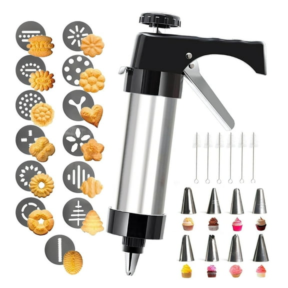 Cookie Press Gun Kit,13 Cookie Discs 8 Icing Nozzles Perfect for DIY Christmas Cookies and Decorating Cookies,Gifts for Wome(Comes with Cleaning Brush)(black)
