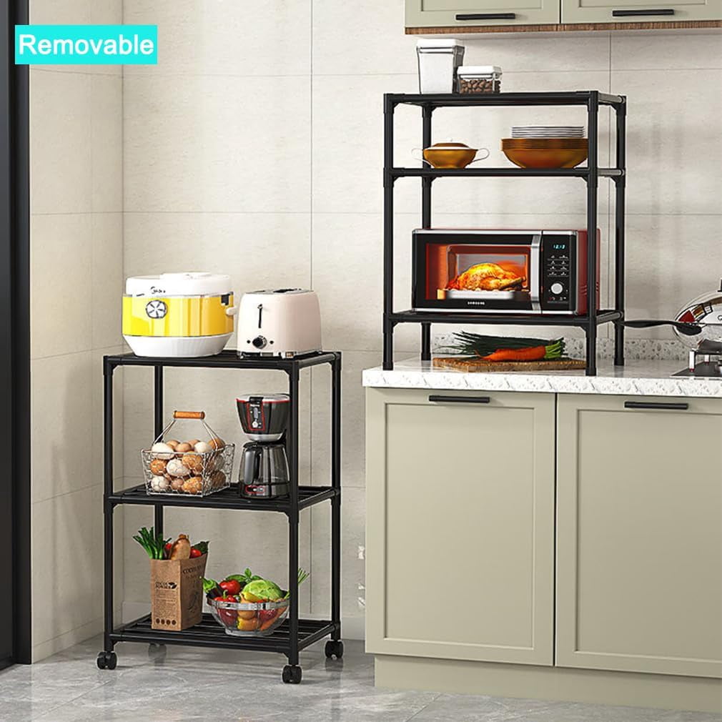 Black Shelving Unit, 42x 32 x 165 cm, 6 Tier Tall Narrow Shelving Unit with Wheels and Anti-Slip Feet, Adjustable Shelving (Black)