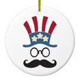 thumbnail image 1 of DistinctInk Hanging Ceramic Christmass Tree Ornament with Gold String - Great Gift / Present - 2 3/4 inch diameter - Uncle Sam Cartoon USA Patriotic, 1 of 2