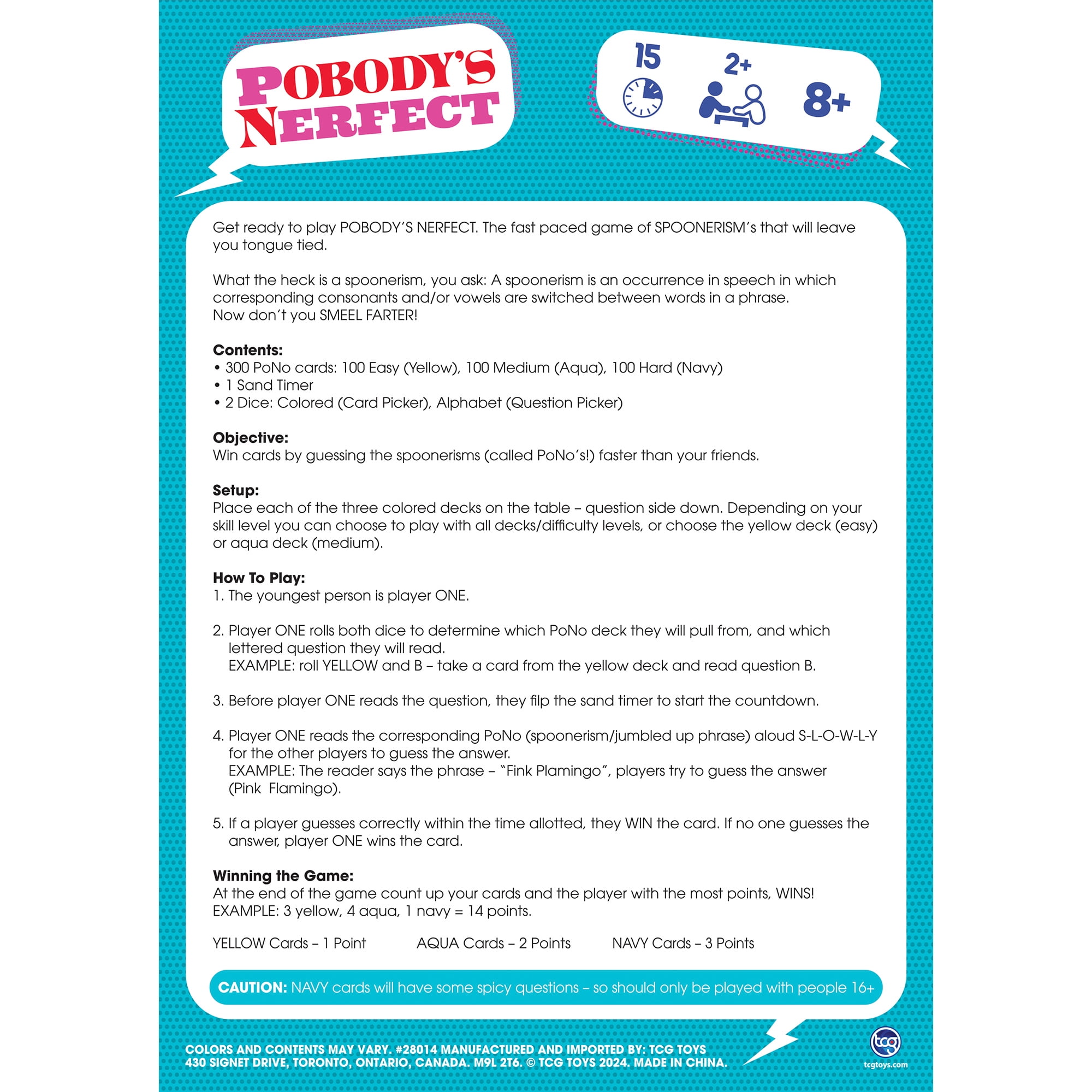 Longshore: Pobody's Nerfect Game - Party Game, 300 Sturdy Cards, 900 Hilarious Spoonerisms, 3 Levels of Play, Kids Ages 8+, 2+ Players, 15 Min