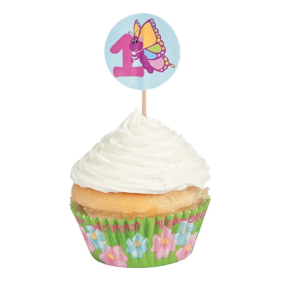 1St Butterfly Baking Cups W/ Picks (100) - Party Supplies - 100 Pieces
