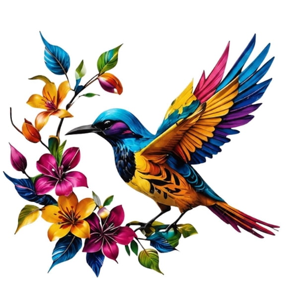 Hummingbird Bloom Metal Wall Art, 11.81 X 10.51 Inch Colorful Bird with Floral Accents Hanging Decoration for Garden Yard Door Living Room Bedroom Arts Decor(1pc)