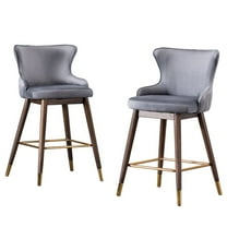 Roundhill Furniture Leland Fabric Upholstered Counter Height Wingback Stools, Set of 2, Gray