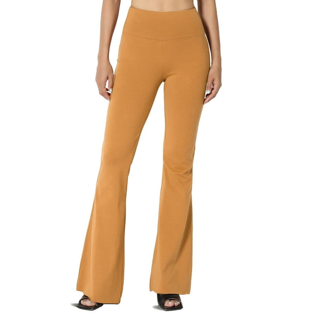 TheMoogan Women's Solid Plain High Rise Flared Comfy Trouser Stretch Cotton Yoga Pants