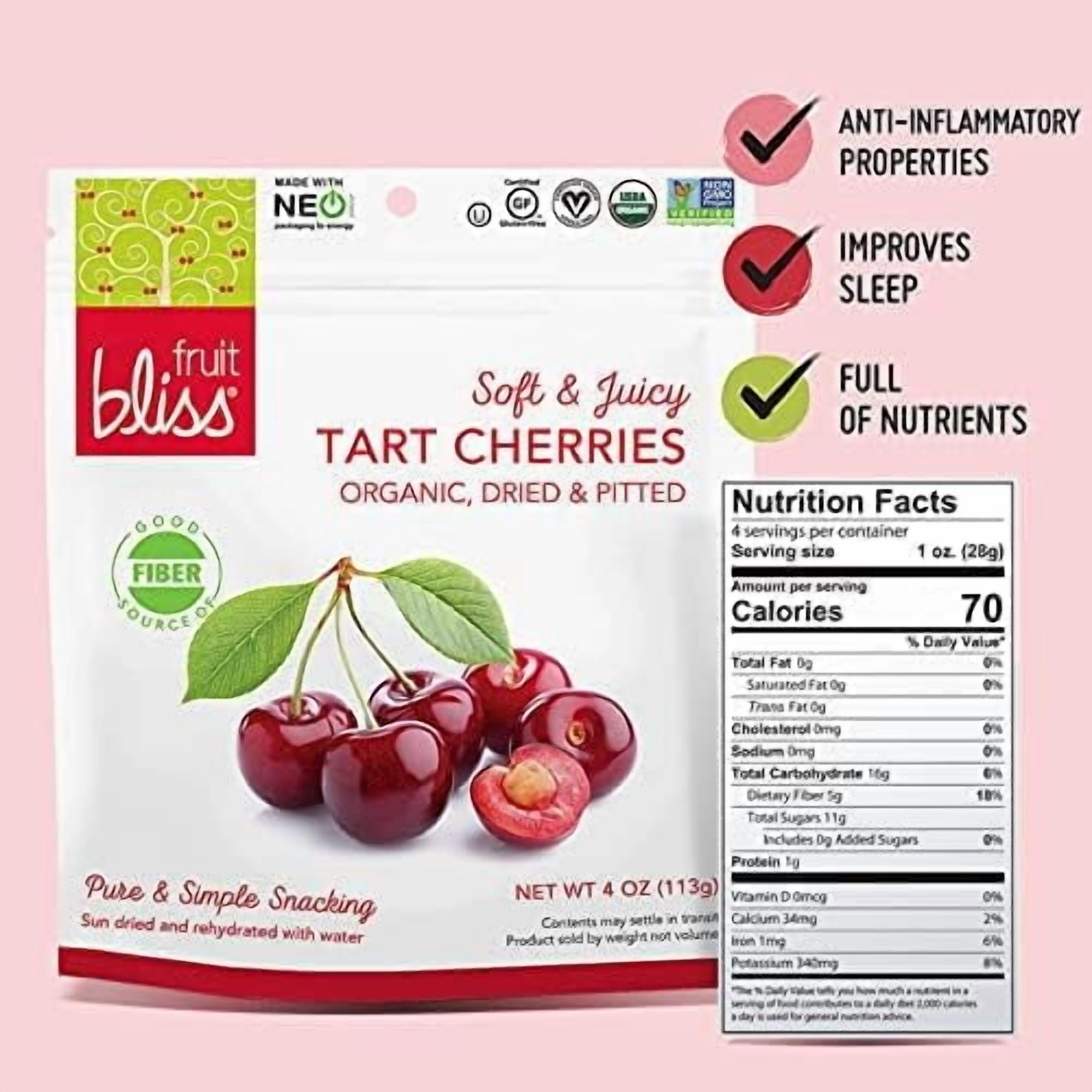 Fruit Bliss 4 oz Organic Tart Dried Cherries - Pack of 6