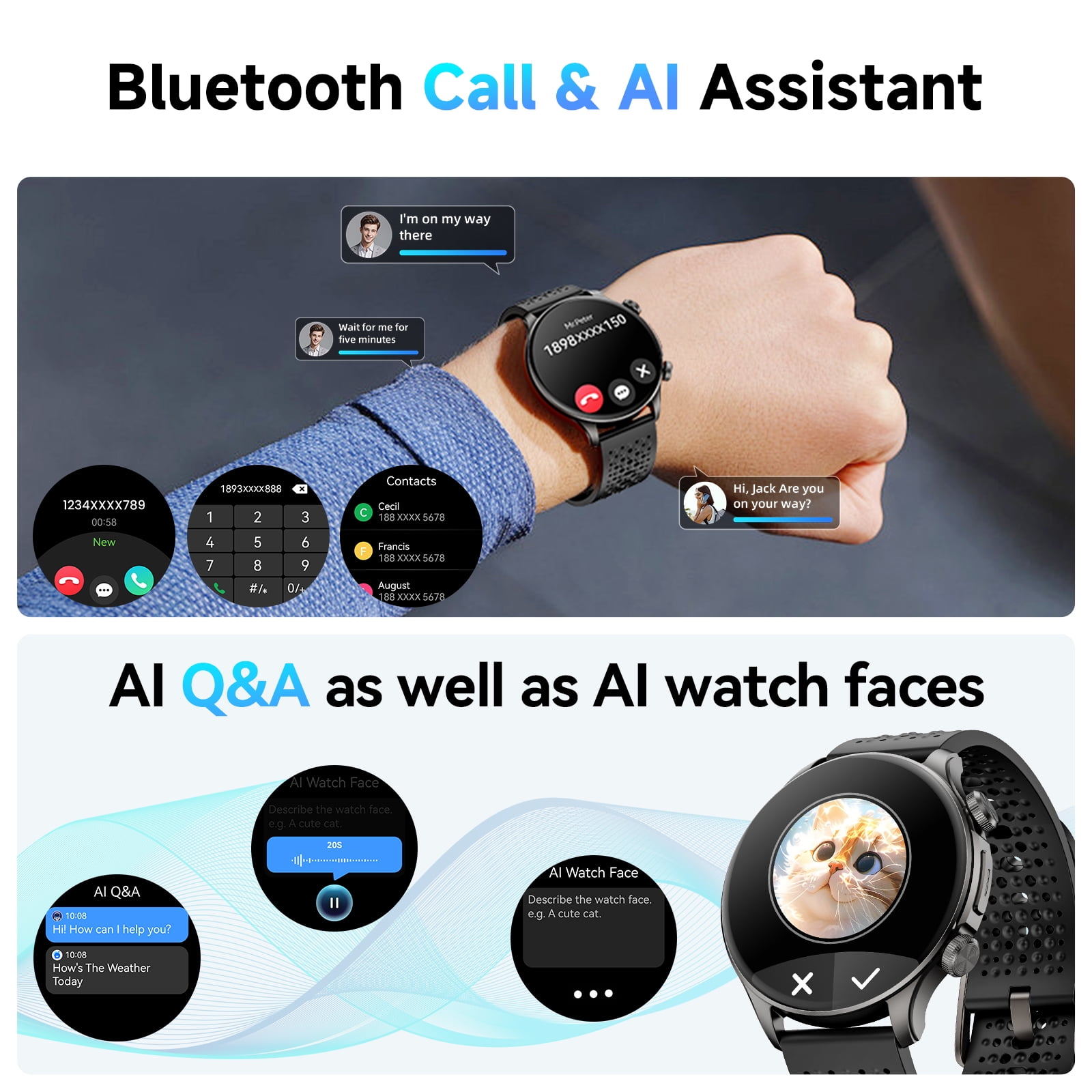 Mingdaln GPS Smart Watch for Men,50MM AMOLED screen,with 5ATM waterproof/Answer/Make Calls,fits for Android iPhone devices (Zinc alloy Black)