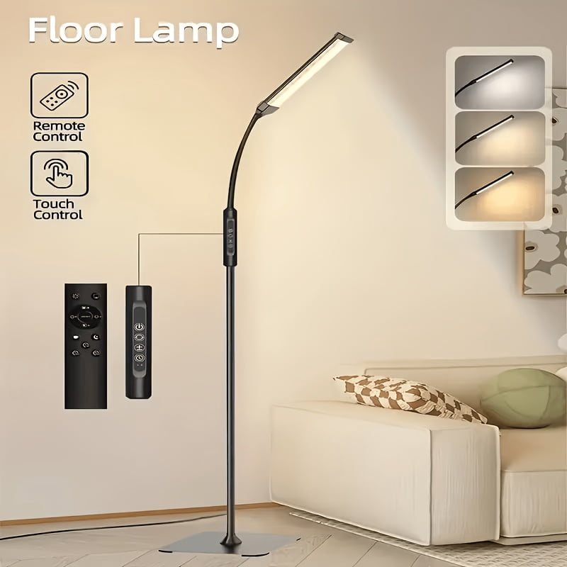 Floor Lamp, LED Floor Lamps for Living Room, Stepless Adjust Color Temperatures & Brightness Standing Lamp with Touch Control Tall Lamps Adjustable Gooseneck Reading Floor Lamp (Black)