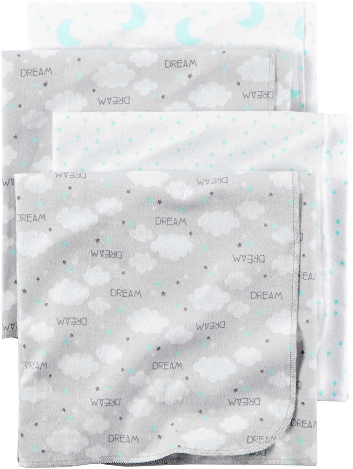 CARTER'S RECEIVING BLANKETS SET 4 COTTON PACK BABY BOYS DREAM CLOUDS GREY BLUE