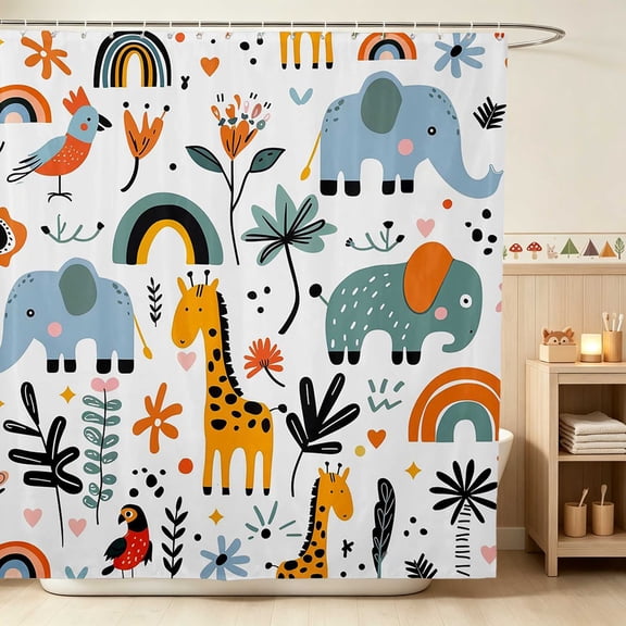 Erosebridal Elephant Shower Curtain 72Wx72L for Boys Girls, Colorful Safari Waterproof Bathroom Curtain