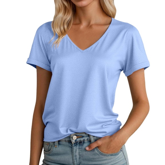 Lixiuxyad Casual T Shirts Women's V Neck T Shirt Soft Comfortable Casual Basic Tee For Everyday Wear And Summer Outfits,Blue L