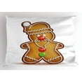 thumbnail image 1 of Gingerbread Man Pillow Sham Whimsical Cartoon Santa Gingerbread Man with Bonbon Candies, Decorative Standard Size Printed Pillowcase, 26 X 20 Inches, Pale Brown Red Green, by Ambesonne, 1 of 2