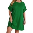 thumbnail image 3 of XVJRHAK Summer Dress Swimsuit Cover Up For Women Plus Size Solid Color Crewneck Bathing Suit Cover Up Casual Loose Short Sleeve Beach Cover Up (Green,XL), 3 of 8