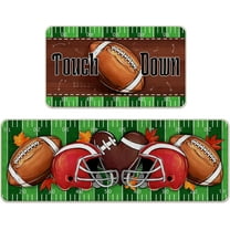 Fall Football Kitchen Rugs Set of 2, Autumn Touch Down Helmet Kitchen Mats Decor, Sport Game Day Rustic Floor Door Mat Home Decorations - 17x30 and 17x47 Inch