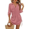 thumbnail image 1 of Womens Bathing Suit Cover Ups Bikini Swimsuit Coverup Drawstring Beach Dress Shirt, 1 of 6