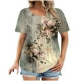 thumbnail image 3 of JTZGDY Plus Size Womens T Shirts Short Sleeve Tops Cute Floral Printed Dressy Casual Blouses Spring Summer Outfits Flowy Pleated Front Scooped Neck Tunics Multicolor#20 XXXXL, 3 of 6