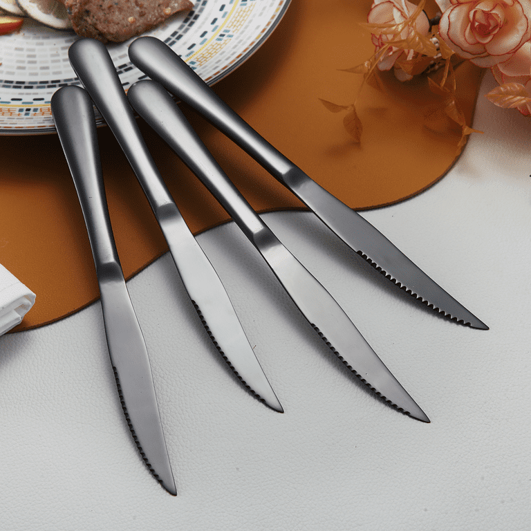 ReaNea Black Steak Knives Set, Serrated Knife, Stainless Steel