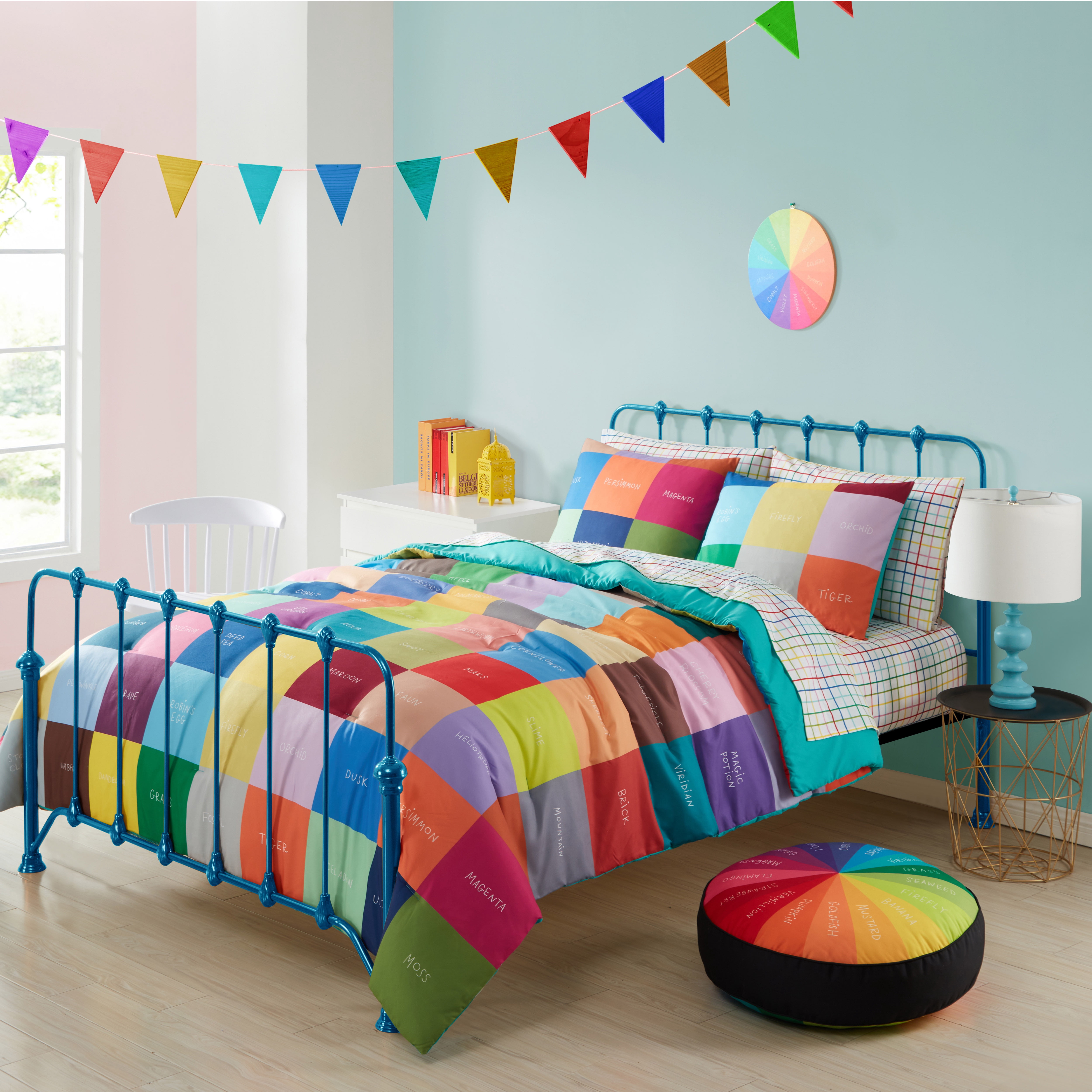 Smarts & Crafts Home Kids 25" Round Everyday Color Wheel Multicolor Microfiber Decorative Floor Pillow, Reversible