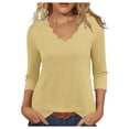 thumbnail image 4 of Jsaierl Womens 3/4 Length Sleeve Tops Casual V Neck Shirts Boho Solid Ladies Blouses Flowy Vacation Tunic Top S-3XL, 4 of 6
