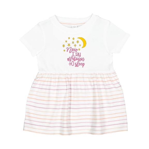 Inktastic Now I Lay Me Down to Sleep in Pink with Moon and Stars Girls Baby Dress