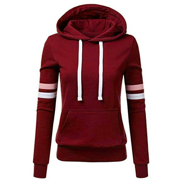 Turilly Women Casual Full Sleeve Stripe Sweatshirt Long Sleeve Blouse Hooded Pocket Pullover Tops Shirt