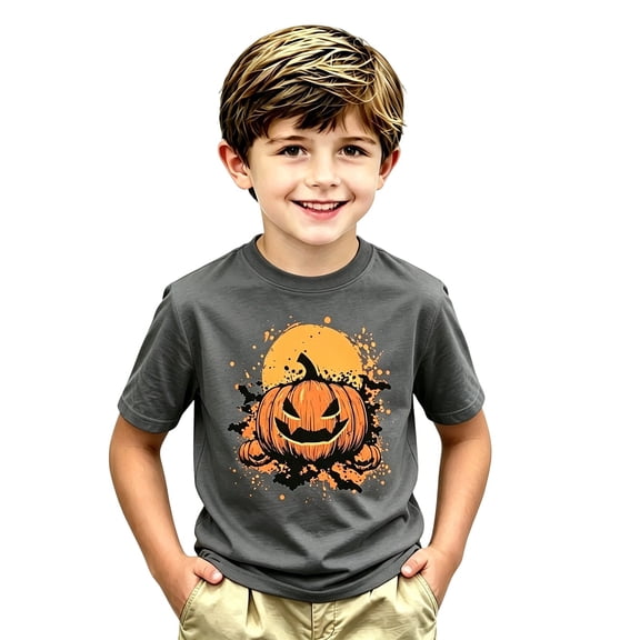 TGPMGRZ Boys Halloween Graphic Tee Short Sleeve Halloween Pumpkin Print T-Shirt