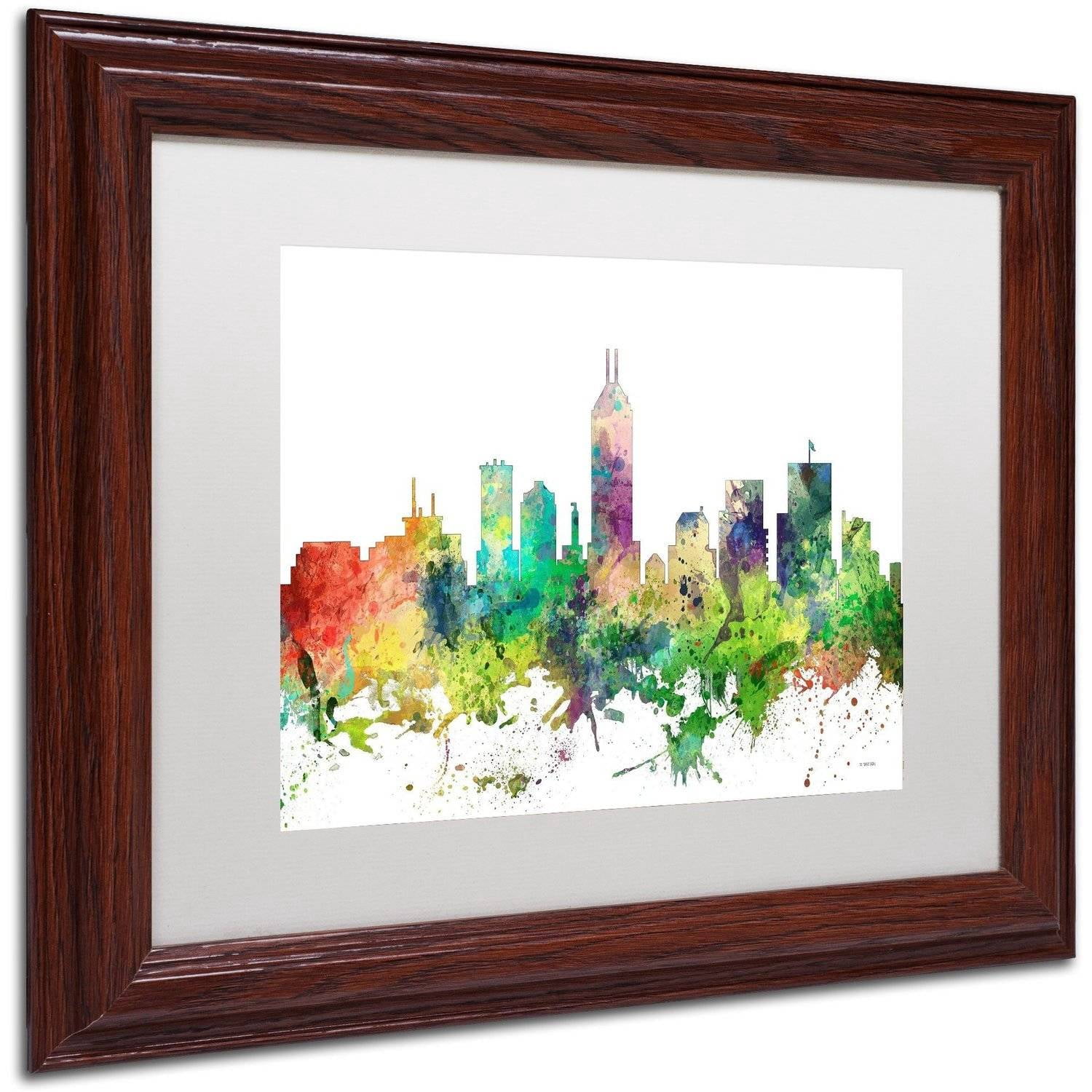 Trademark Fine Art "Indianapolis Indiana Skyline SP" Canvas Art by Marlene Watson, White Matte, Wood Frame