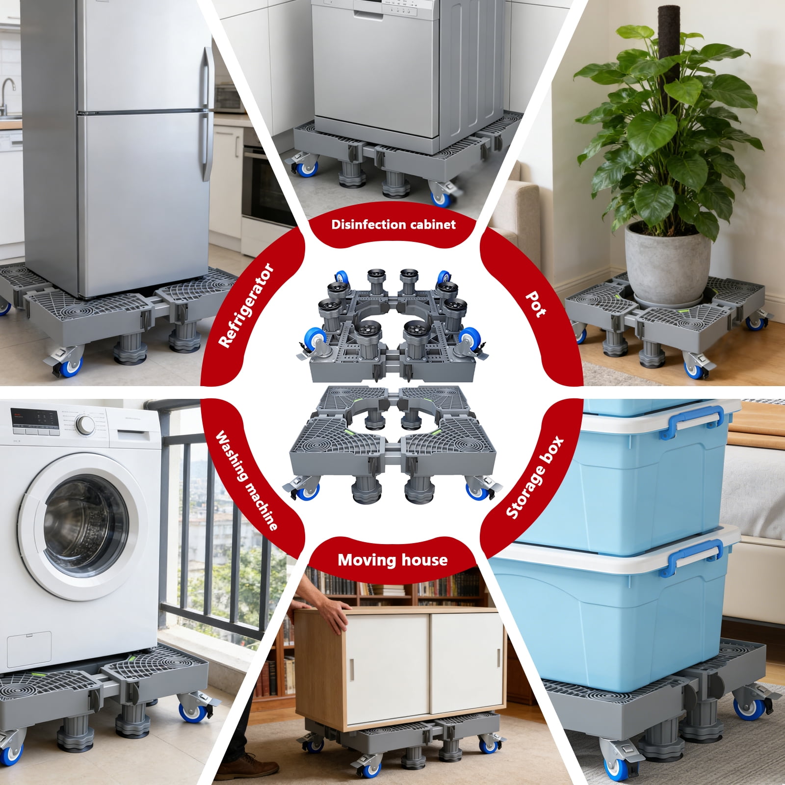 Aniceparthy Mini Fridge Stand Adjustable Refrigerator Stand the universal washing machine bracket has universal wheels Mobile Base Stand Enhanced dual tube 4-pin 4-pin single wheel mobile model