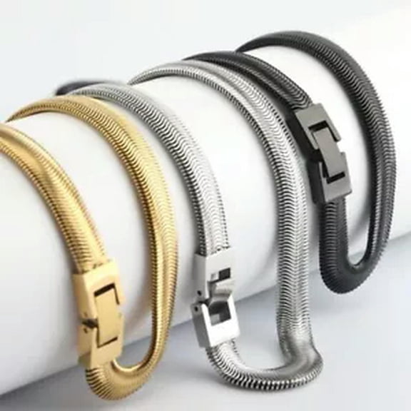 HOOUN 8MM 21.6INCH Stainless Steel Flat Snake Chain Necklace for Women Mens Gifts-silver