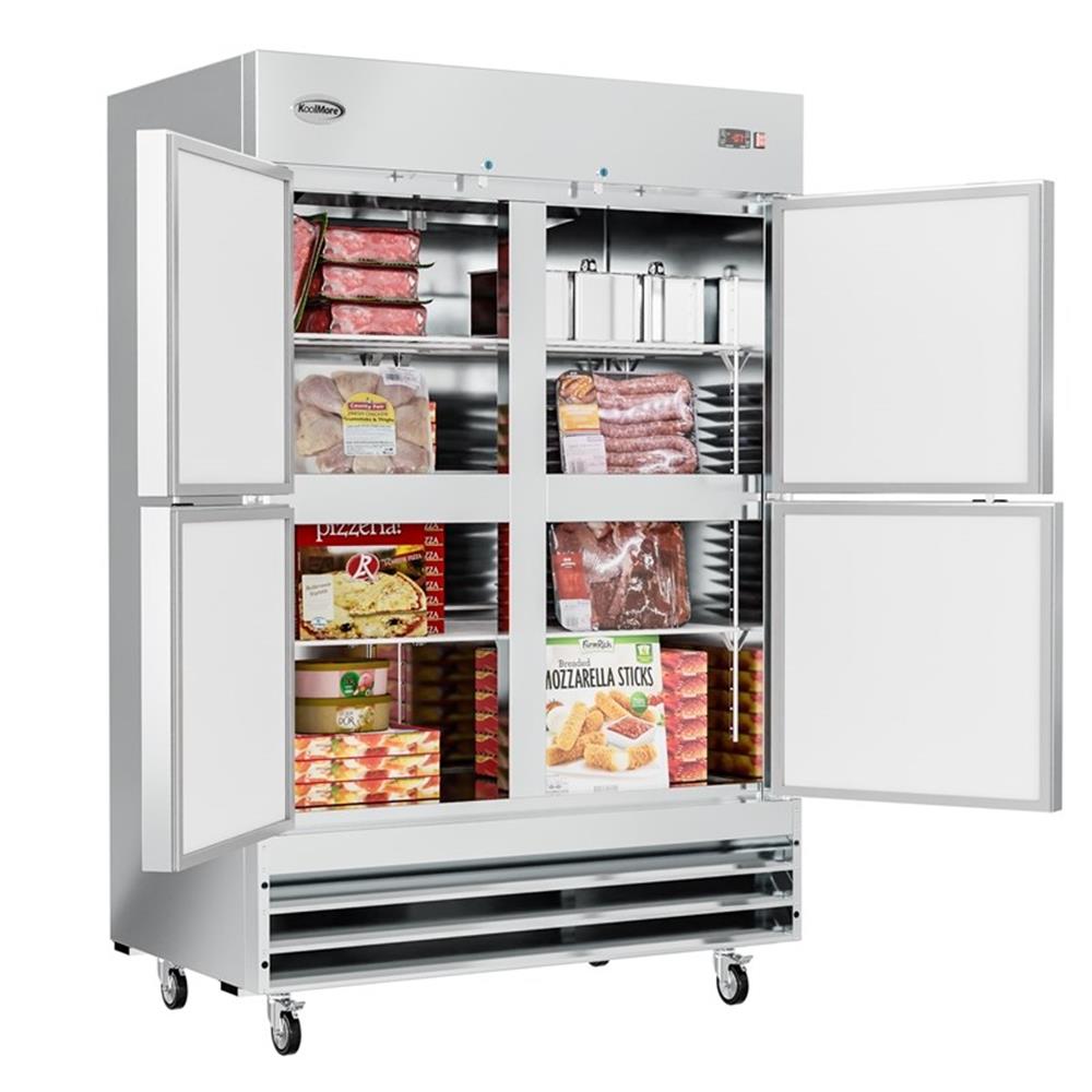 Pemberly Row 54" Commercial Stainless Steel Half Door Reach-In Freezer in Silver