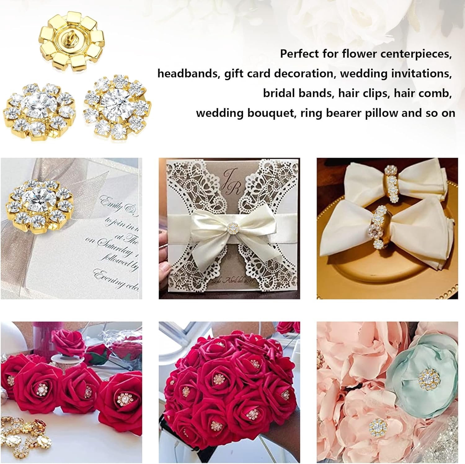 Wholesale 24 count 16MM  Metal Clear Rhinestone Glass Buttons Embellishments Bulk for Craft (Flat)
