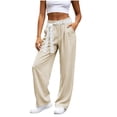 thumbnail image 3 of LIaqionyy Women's Straight Leg Pants Drawstring Elastic Waist Casual Lightweight Fashion Trousers with Pockets, 3 of 9