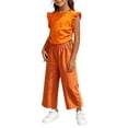 thumbnail image 7 of LJEFF Girls 2 PC Ruffle Sleeve Cute Capri Set, Lightweight Soft Elastic Waist Sleeveless Kids Summer Outfit Orange Size 8 Years, 7 of 7