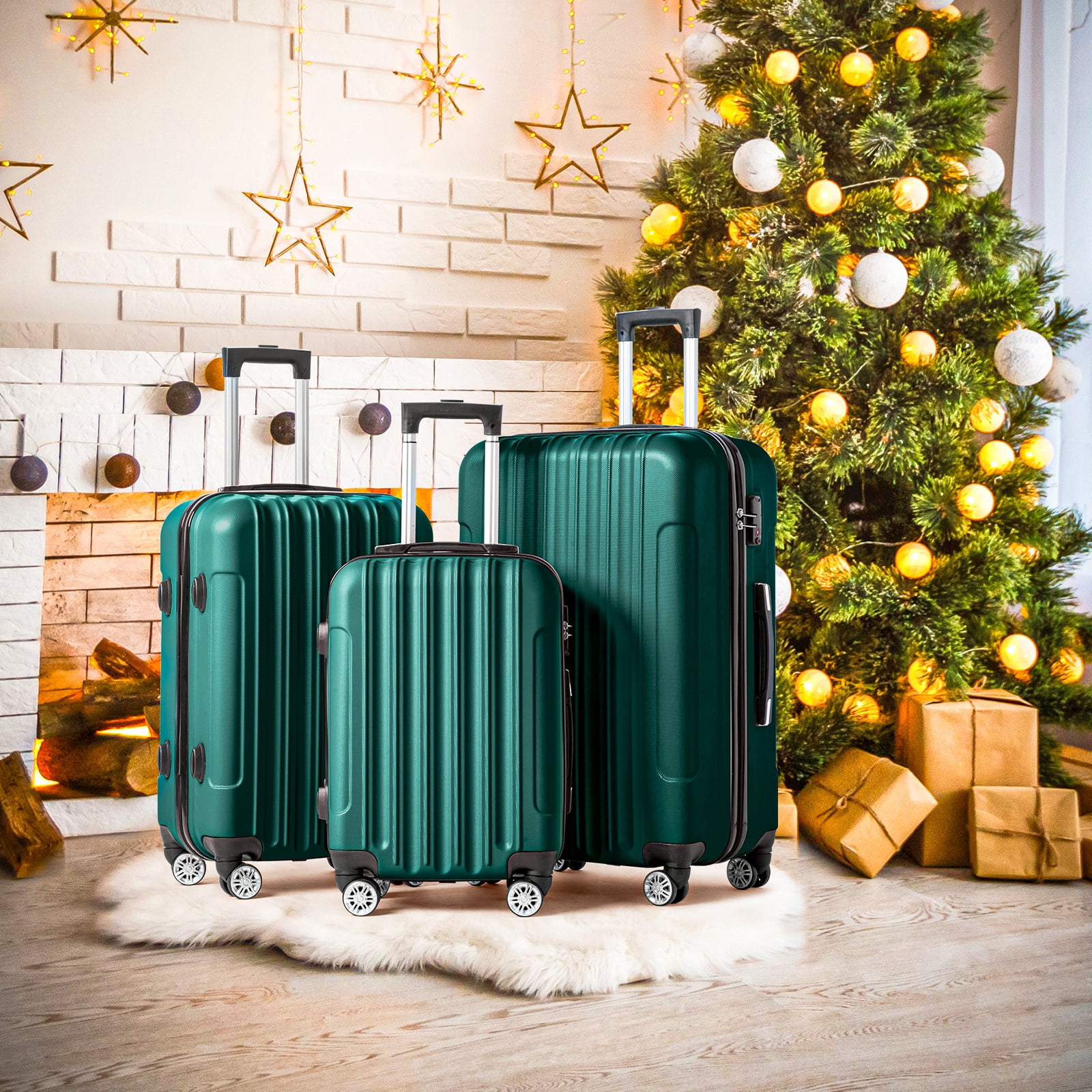 Zimtown 3 Piece Nested Spinner Suitcase Luggage Set With TSA Lock Dark Green