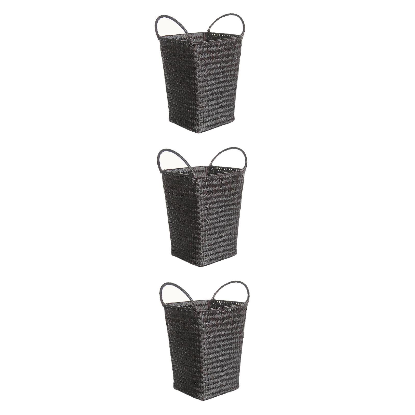3 Pack Black Wicker Storage Baskets Portable Woman