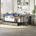 thumbnail image 3 of Corner Twin Bed Frame with Bookcase Headboard, 2 Underbed Storage Drawers, LED Lighting and Charging Station, Reversible Daybed Design for Small Spaces, Grey, 3 of 9