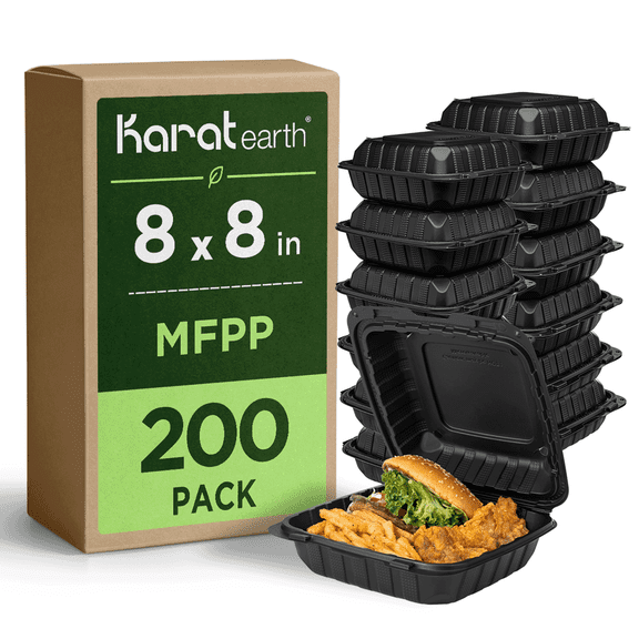 Karat Earth [200pcs - 8x8] Mineral Filled PP Hinged Container, 1 compartment - Black