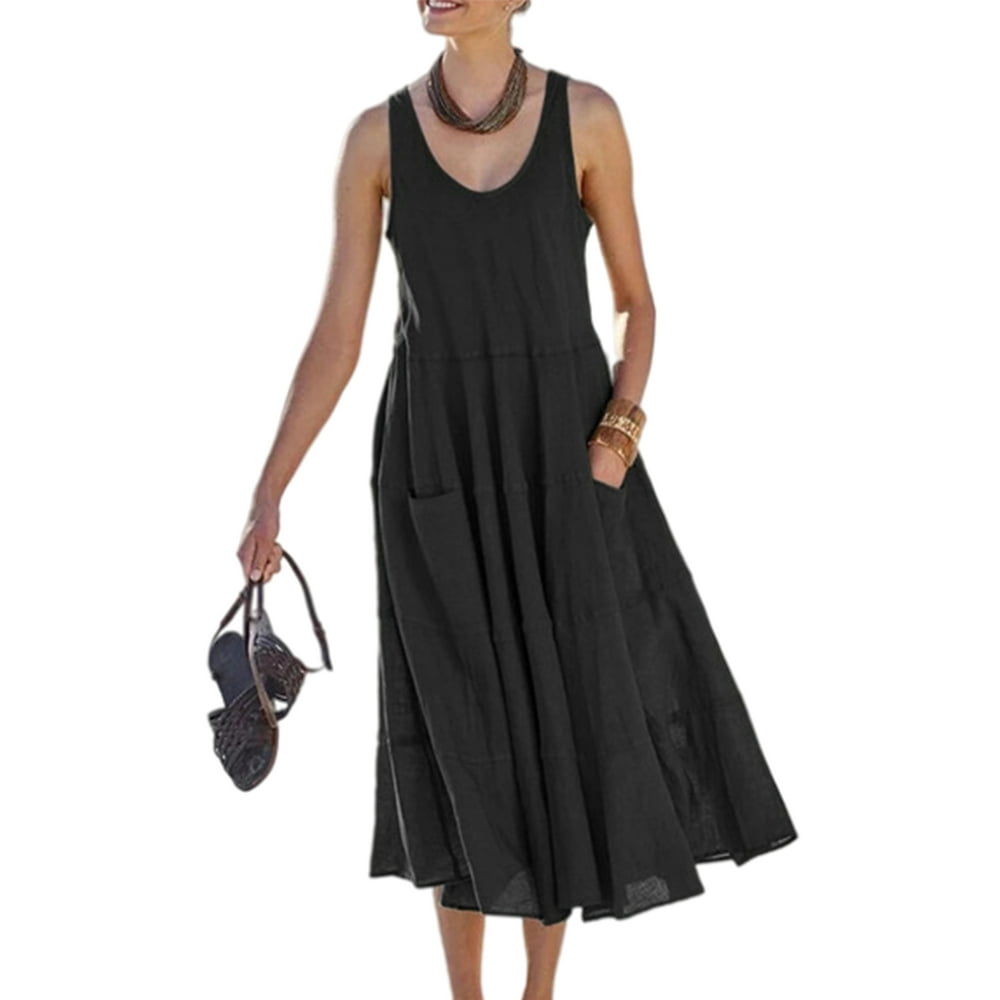 UKAP - Sleeveless Tank Dress for Women Plus Size Cotton and linen Beach ...