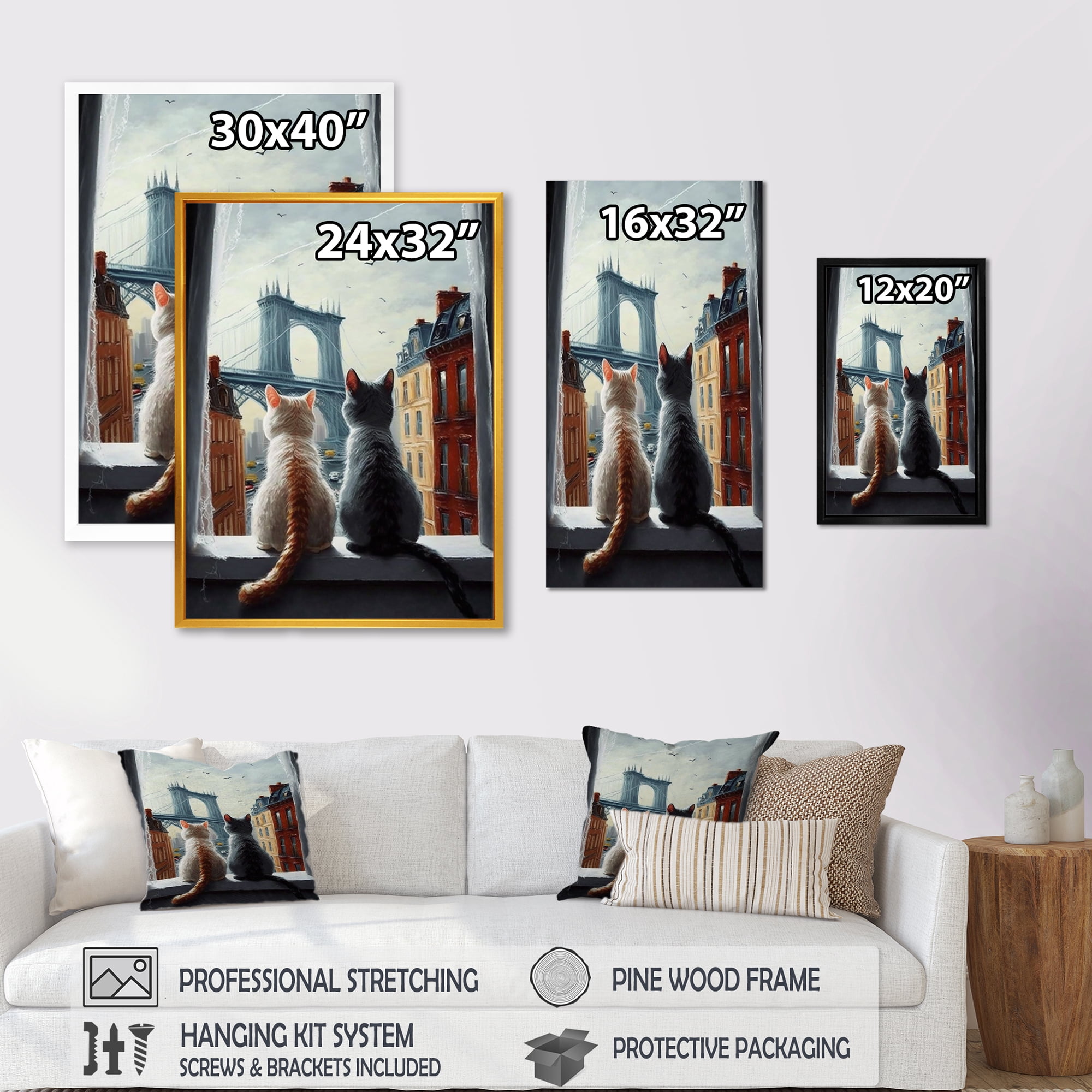 Designart Two Cats In The City I Canvas Wall Art