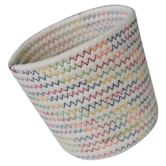 FONDOTIN Round Cotton Rope Woven Basket White 1Pcs 5.1X5.1X5.1In