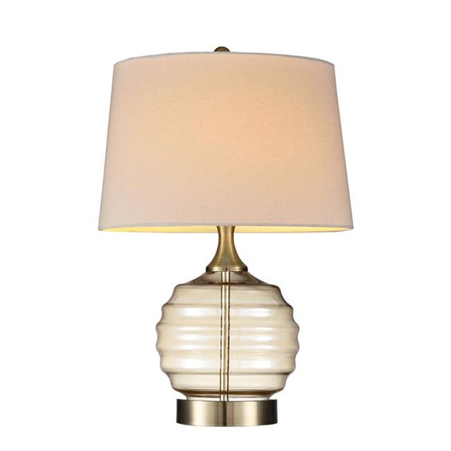 HomeRoots 468787 Textured Glass Table Lamp with Cream Fabric Shade, Champagne