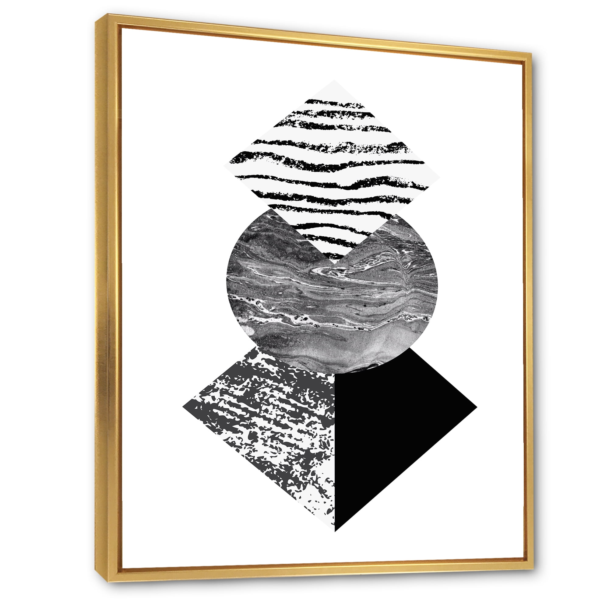 Designart 'Abstract Geometry Shapes With Tropical Palm Leaf I' Modern Framed Canvas Wall Art Print